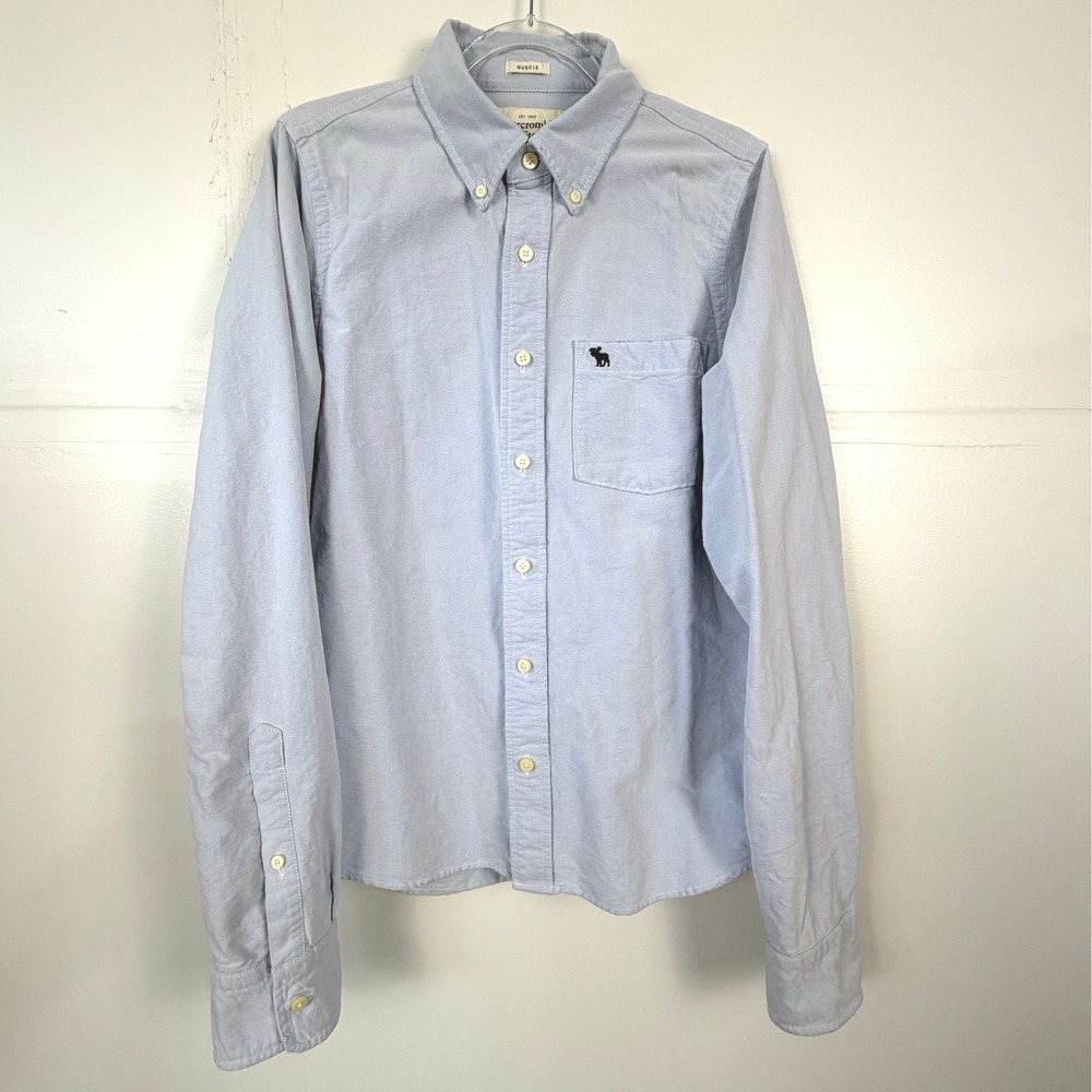 Abercrombie & Fitch Mens XL Muscle Fit Oxford Shirt Blue Long Sleeve Cotton